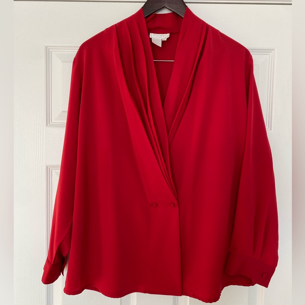 Vintage red pleated blouse size 14